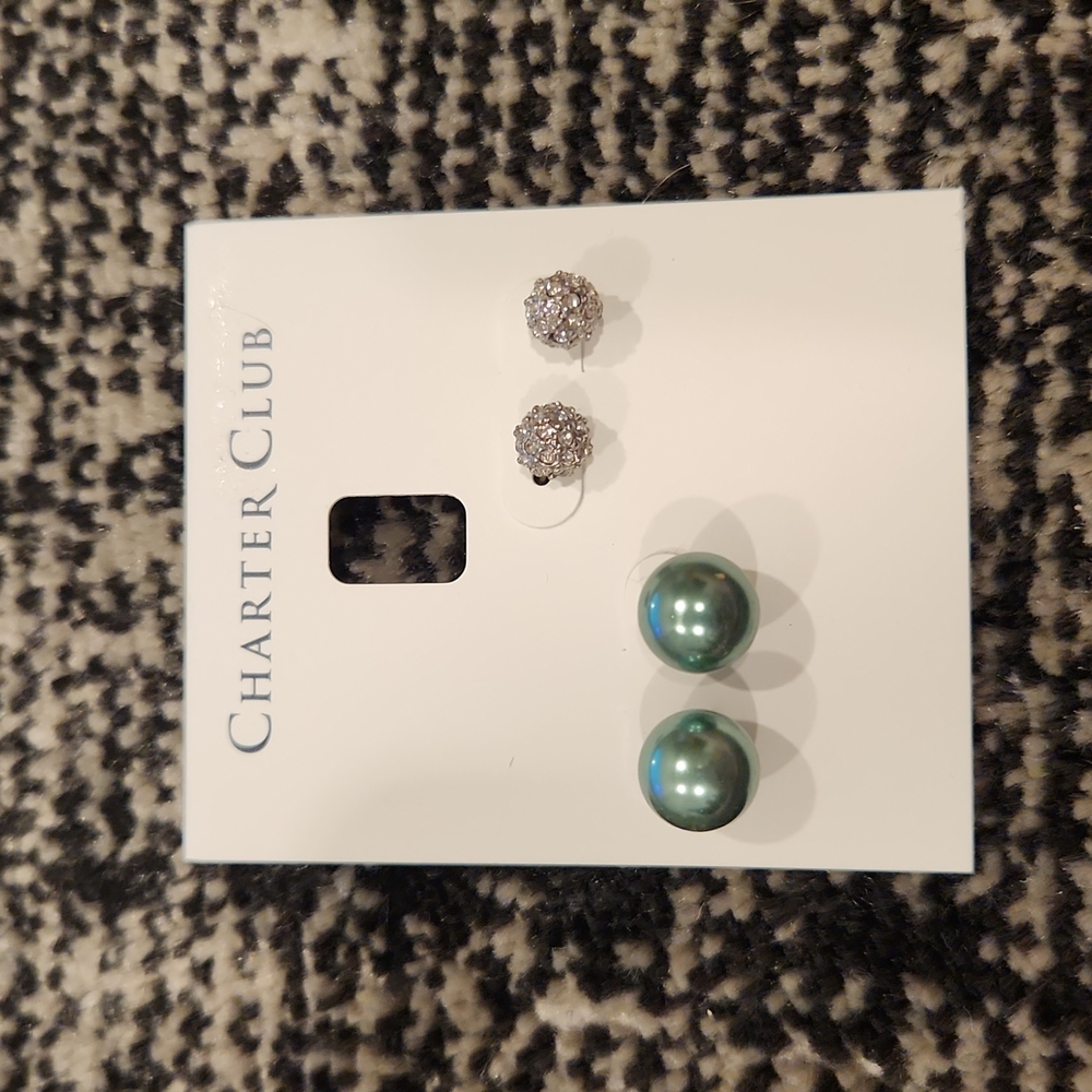 Charter Club Teal Pearl Stud Earrings